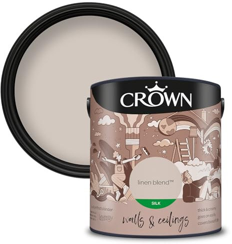 Crown Walls & Ceilings Silk Emulsion Paint, Size 2.5L, Linen Blend