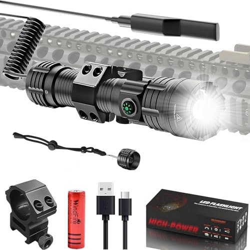 LUXJUMPER Taktisk ficklampa uppladdningsbar LED vapenlampa 2 000 lumen superljus 3 lägen 250 meter lång räckvidd facklor gevär ljus med picatinny skenfäste, fjärrtryckbrytare