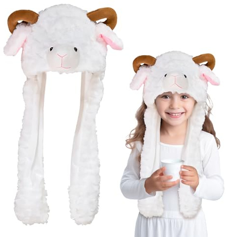 Gorro con orejas móviles, gorro de animales, orejas movibles, gorro de cosplay, gorro de peluche divertido con orejas móviles para niños y adultos, disfraz de cosplay (cabra)
