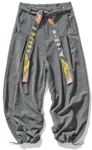 GURUNVANI Pantalones de pana para hombre, holgados, con cordón, pantalones cargo vintage
