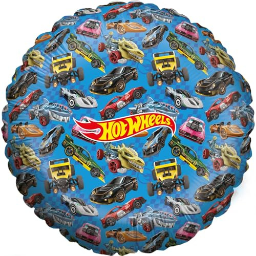 Party Factory 'Hot Wheels' folieballong, Ø 45 cm, blå, racerbil, superhjältar heliumballong till födelsedagen
