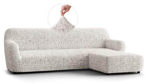 PAULATO - Bezug für Sofas mit rechter Halbinsel (gesehen von vorne), Sofabezug für Ecksofa in L-Form aus Mikrofaser, kratzfestes und maschinenwaschbares Gewebe, Made in Italy, Vittoria Natur