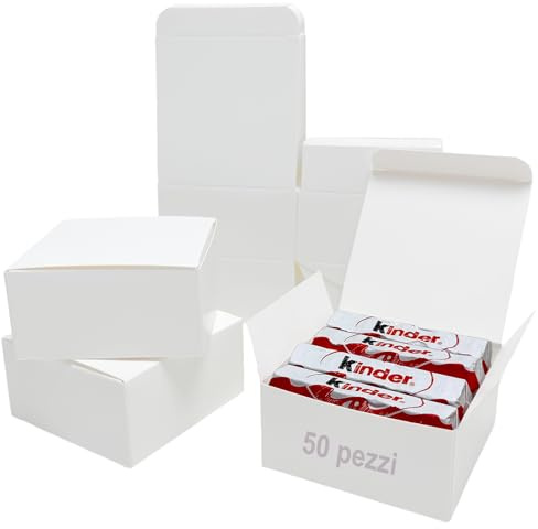 Festa Centro Scatoline Carta Kraft Bianche (8x8x4 cm) 50Pz Quadrate con Coperchio Facile da Assemblare - Scatole Bomboniere per Compleanni e Matrimoni
