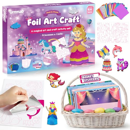 Fun Foil Art Craft Kit for Kids Ages 4-8, DIY Princess Sticker & Coloring