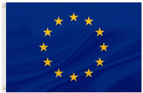 ASUNO Bandera de la Unión Europea de poliéster de 3 x 5 pies, bandera nacional de la UE con 2 ojales de latón, color vivo de doble cara, resistente a la decoloración, para jardín, césped, patio
