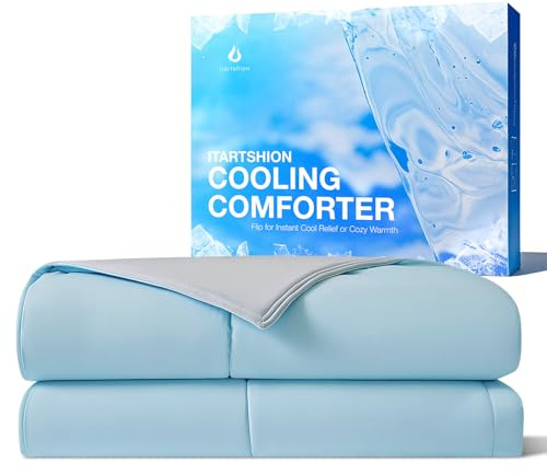Itartshion® Cooling Comforter,Queen Size, Qmax≥0.45,Blanket for Hot Sleepers,Safe for Babies,All Season Bedding to Keep Cool for Night Sweats,Double-Sided, Breathable Blanket,(Gray & Light Blue)