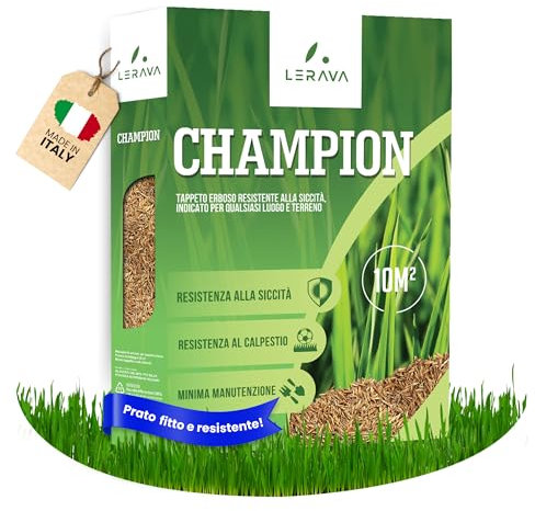 LERAVA CHAMPION Gazon a Semer - Graine pelouse résistant à la Sécheresse - semences de gazon - graines gazon premium - pelouse a semer - 10 m²