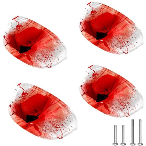 Eslifey 4 Pack Drawer Pulls, Red Poppy Closeup with Spray Paint Cabinet Cup Knobs Kitchen Hardware Cabinet Handles Drawer Handles
