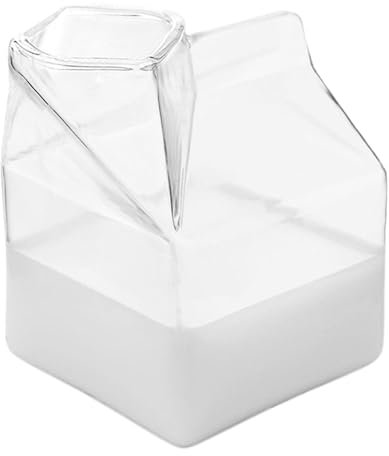 Glas-Milchkarton, Milchkännchen Glas, 350 ml Milchbehälter, Milchkarton-Behälter, Niedliche Frühstückstasse, Transparente Unregelmäßige Milchkännchen-Flasche Für Milch Saft Cocktail Wein