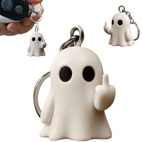 BOWTONG Porte-clés drôle avec fantôme du majeur, mignons fantômes avec clé en forme de majeur, porte-clés avec majeur, statue de fantôme du majeur pour Halloween 2025, blanc, taille unique