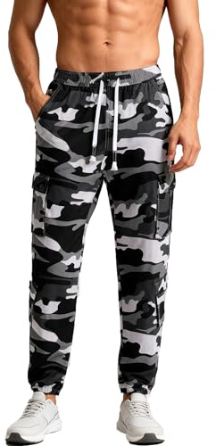 BWBIKE Pantalon Cargo à Taille élastique pour Homme, Pantalon de Jogging de Travail Camouflage à 8 Poches, Pantalon Décontracté en Coton Mélangé Résistant