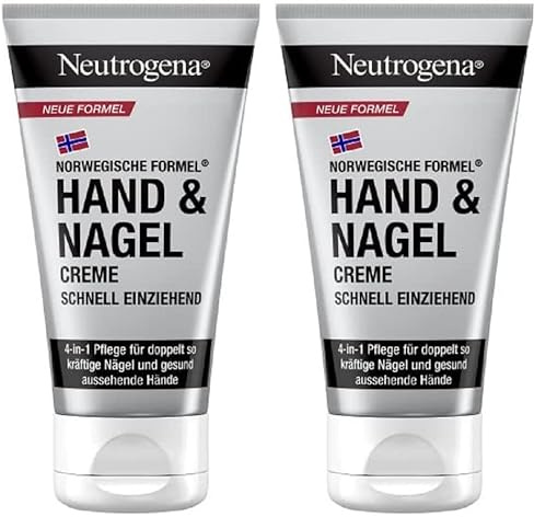 Neutrogena Crema mani ad assorbimento rapido, idratante con glicerina + vitamina E per mani dall'aspetto sano e unghie forti, crema idratante per mani molto secche da 50 ml (Confezione da 2)