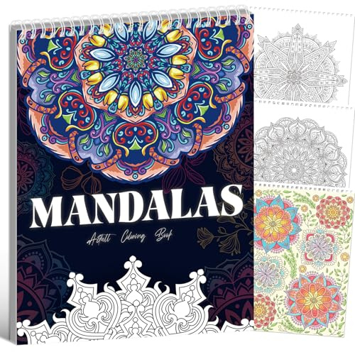 Kalysky Libro para colorear de mandala para adultos, 30 patrones y diseños originales de mandala, libro para colorear para adultos, encuadernado en espiral, libros para colorear de relajación para