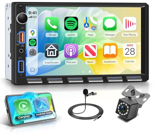 Rimoody 2 Din Wireless Carplay Android Auto Double Din Car Stereo | 7 Inch Touchscreen Car Radio with Mirror Link, Backup Camera, You-tube, Bluetooth, FM, EQ SWC/USB/SD/AUX