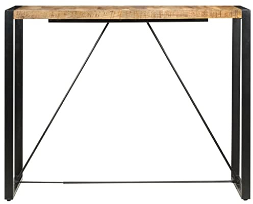 QZZCED Stehtisch 140 x 70 x 110 cm Massivholz Mango, Industrieller Bartisch mit Stahlbeinen, Esstisch im Retro-Stil für Küche und Esszimmer