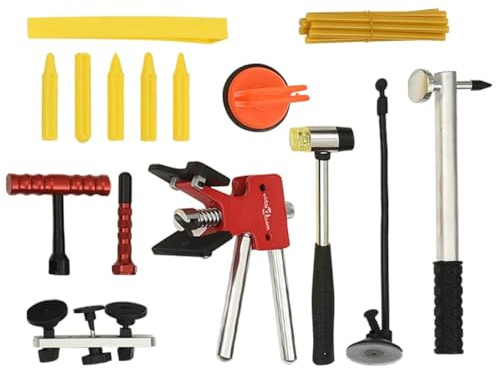 Set di 75 strumenti per la rimozione delle ammaccature, in acciaio inox, con martello scorrevole, riflettore LED, pistola per colla e custodia per auto, moto, riparazione e rimozione delle ammaccature