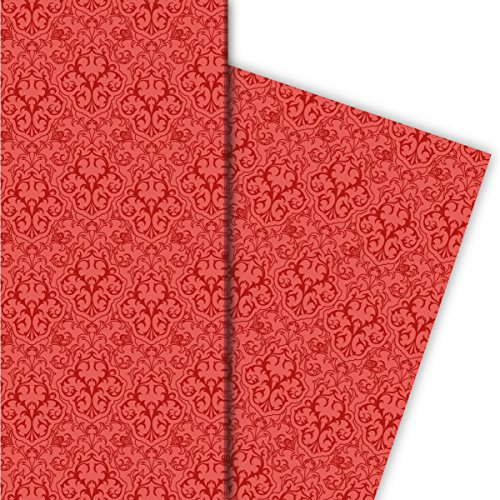 Klassisches rotes Retro Geschenkpapier Set (4 Bogen) mit grafischem Vintage Muster, universal Packpapier um schöner zu schenken 32 x 48cm
