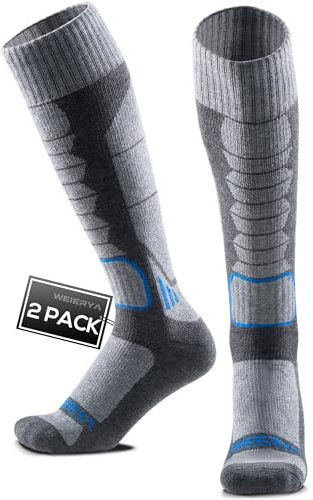 WEIERYA Skisocken,Thermische Gepolsterte Ski Socken für Skifahren,Snowboarden,Outdoor Wintersport für Herren Damen,Grau 2 Paar (33-36)
