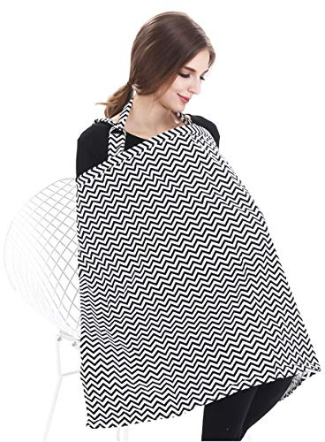SONARIN Rayure Couvertures d'allaitement de Qualité Supérieure,4 en 1 Multifonction,avec Sac de Rangement,écharpe d'allaitement,Respirant et Léger(Noir)
