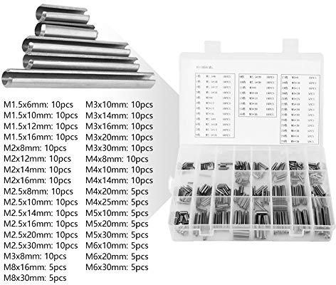 Pasadores de Resorte de Tensión,M1.5 M2 M2.5 M3 M4 M5 M6 M8,280 Unids Pasadores de Rodillo de Acero Inoxidable 304 con Caja,Fijaciones para la Industria Mecánica