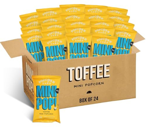 Popcorn Shed Mini Popcorn Toffee (24 Packs) - Deliciously Sweet With Caramel Taste, 100% Vegan & Gluten-Free, Perfect for Snacking, Parties, Movie Nights, Gifting & More