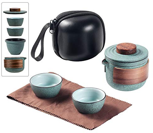 Travel Tea Pot Set, Chinese Kung Fu Teapot, Mini Tea Set wih Teacup Green
