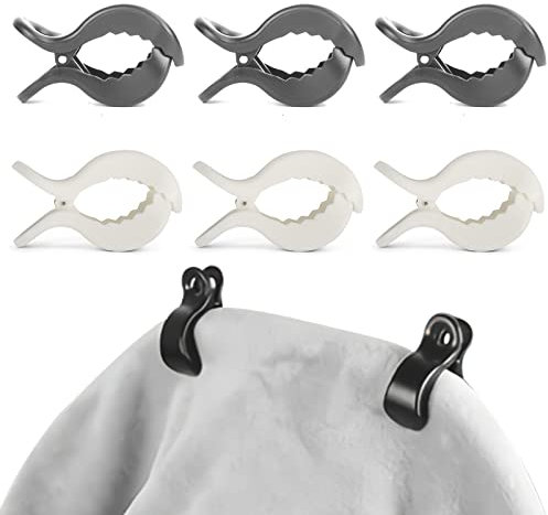 6 Stück Kinderwagen Klammer YUTOU Universal Kinderwagen Klammern Baby Kinderwagen Klammer Clips zur Befestigung von Spielzeug Abdeckung Sonnenschutz am Kinderwagen Buggy Babyschale (Schwarz+Weiß)