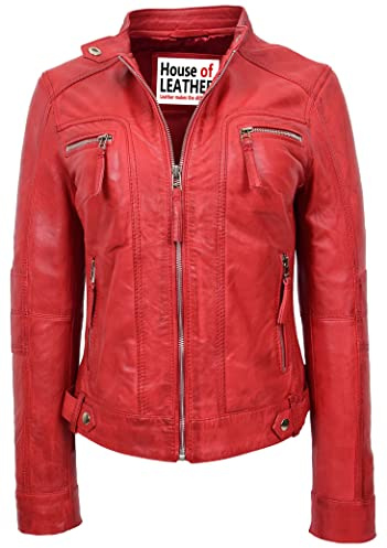 Giacca da motociclista in vera pelle stile casual Annie rosso, Rosso, 12
