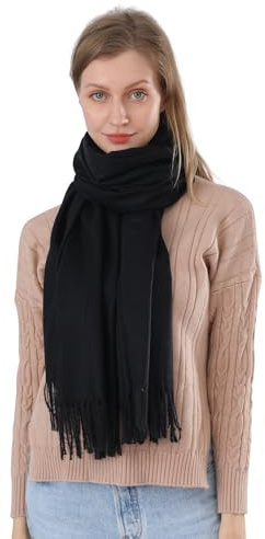 ACNCN Womens Cashmere Scarf Pashmina Shawl Wraps 300g Extra Large Cashmere Thick Scarves for Winter(Black)