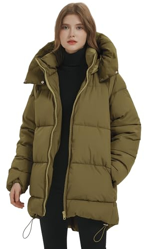 PEHMEA Women Mid-Length Puffer Hooded Jacket Winter Padded Warm Coat Thicken Outerwear Coats(Brown-M)