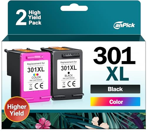 CanPick 301 XL Druckerpatronen Multipack Ersatz für HP 301 Druckerpatronen Schwarz und Farbe 301XL für HP Envy 4500 4504 5530 4502 5532 Deskjet 2540 2549 2050 2544 1050 Officejet 2620 2622 4630,2-Pack