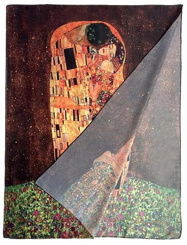 GFM® Dam Sidenblandad Målning eller Konstbaserad Sommarscarf (VSLK) (Klimt The Kiss Brown)(FS-VSLK-5025-A)