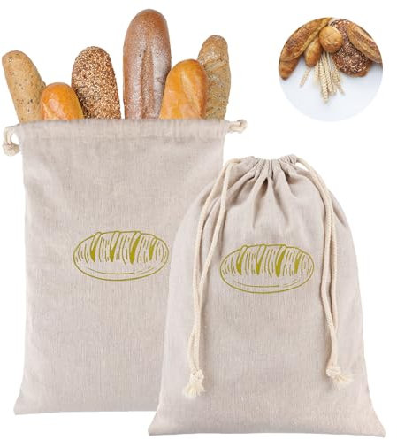 Brotbeutel Leinen, 2 Stück Wiederverwendbare Aufbewahrung Frischhalten, Brotsack Mit Kordelzug, Baumwollsäckchen Adventskalender Stoffbeutel für Baguette, Selbstgemachtes Brot