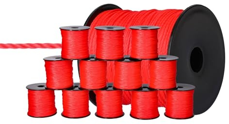 ToolSpace 12x Cordeau de maçon 100m x 1.6mm Rouge Ficelle de Construction - Soie de polypropylène - Fil de Maçon Ligne de Guidage Ficelle d'alignement, de Plomb, de Pavage d'épaisseur Cordon de Pose