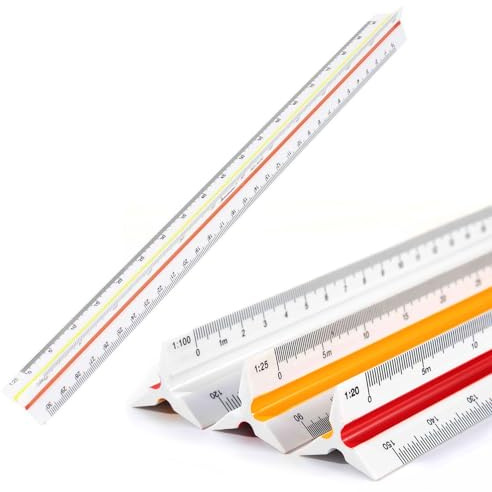 Skala linjal Plast triangulär arkitekturlinjal med skala 1:20, 1:25, 1:50, 1:75, 1:100, 1:125