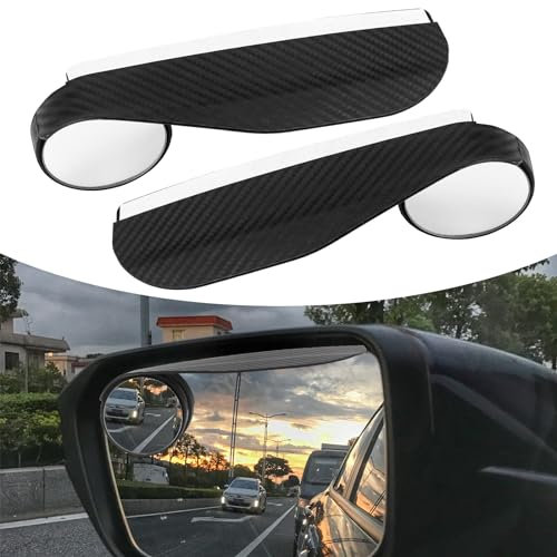 Raxfekro 2 Stück Auto Rückspiegel mit Kohlefaser Regenschutz, Selbstklebender HD Auto Spiegel, 2 in 1 360° Einstellbarer Wasserdichter Universal Autospiegel für Autos, SUVs