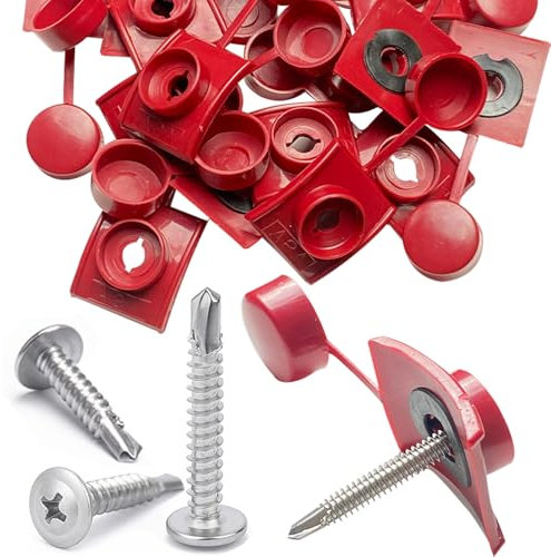 Material de fijación para paneles ondulados 100 piezas espaciadores montaje de paneles ondulados con tornillos para la fijación de tejados ondulados trapezoidales chapa ondulada(Rojo)