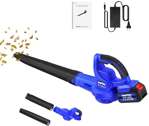 Akku-Laubbläser/Sauger für 21V Akku, 177 km/h, 300W Akku Laubsauger mit 4,0 Ah Akku, Laubblasen und Staubsaugen 2-in-1-Funktion für Rasenpflege, Laubblasen, Auto(Akku und Ladegerät)