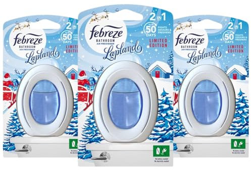 Febreze Bathroom Holidays Scent Air Freshener - Christmas Lapland 7.5ml - Odour Eliminator Toilet Gel - Box of 3