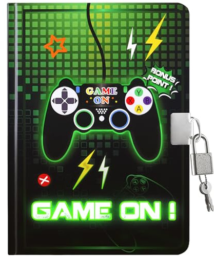WERNNSAI Game Kids Diary for Boys, Luminous Secret Diary with Lock and Keys, Kids Journal Notebook Birthday Christmas Gift for 6 7 8-12 Year Old Boys, School A5 Lined Writing Drawing Notepad