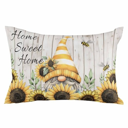 Pillowcase 24x36 Inch - Body Gnome Bee Sunflower 1 Soft Brushed Microfiber Pillow Covers with Hidden Zipper Closure Bed Pillow Shams for Bedroom Sofa Car, 1pcs
