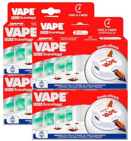 Vape Esca Scarafaggi Insetticida Blatte Disinfestazione per Interni Elimina Intera Colonia Efficace 3 Mesi Prodotto Biocida - 8 Esche