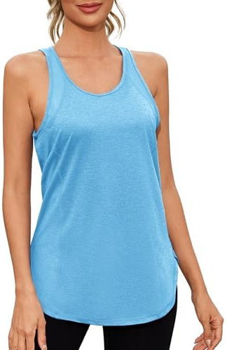 Gyabnw Dam Sport Tank Top Gym Ärmlös Axel Mesh Inlägg Gym Skjorta Kvinnor Rund Hals Tröja Gym Kvinnor Fitness Yoga Löpning Dans, A-blå, S