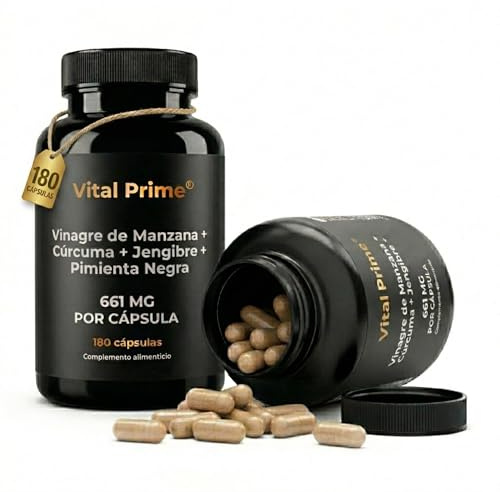 Vinagre de Manzana Capsulas 180 Cápsulas 661mg por Cápsula con Cúrcuma, Jengibre y Pimienta Negra con la Madre | Suministro para 6 Meses | Cápsulas de Vinagre de Manzana Apto para Veganos