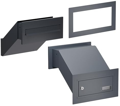 Sillar Cassetta postale da incasso a muro Antracite Opaco | Cassetta postale da incasso con targhetta porta nome | Cassetta postale da recinzione con sportello di immissione doppio lato |4 chiavi