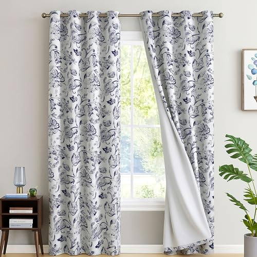 EverSoft Bedding Floral Blackout Curtains 2 Panels - 66 x 72 - Thermal Insulated & Soundproof Flower Print Eyelet Drapes for Medium Windows