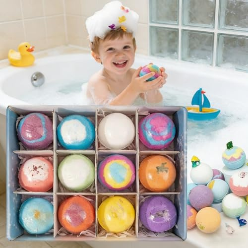 12 bombe da bagno per bambini, con giocattolo a sorpresa, bagni in schiuma naturale, giocattoli marini, ideali per il bagno