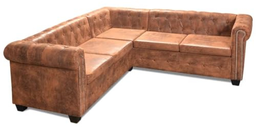 vidaXL Sofá Chesterfield 5 Plazas Lujoso Cuero Artificial Marrón Sillón Esquina