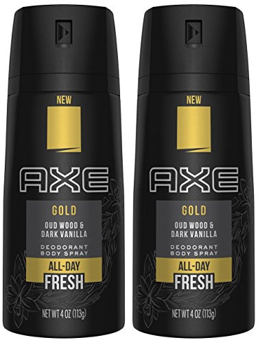 Axe Gold Oud Wood and Dark Vanilla Deodorant Body Spray 4.0 oz (Pack of 2)