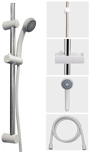 Croydex Amalfi White Shower Set -1 Function Shower Head, 1.5m Shower Hose & Adjustable Shower Head Holder - Fits Standard British Fittings, 665mm Riser Rail for All Shower Types